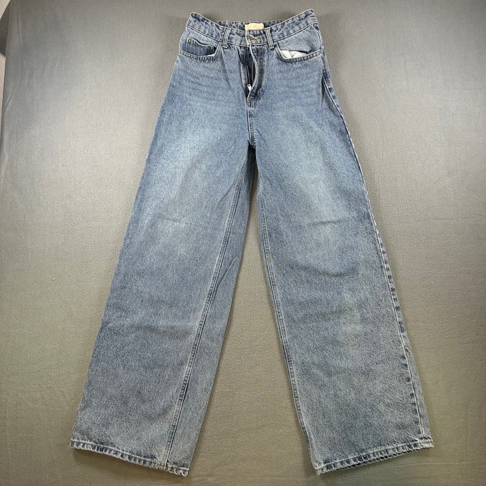 HM Womens High Waisted Wide Leg Jeans Light Wash Blue Denim Size 2 US 34 EUR